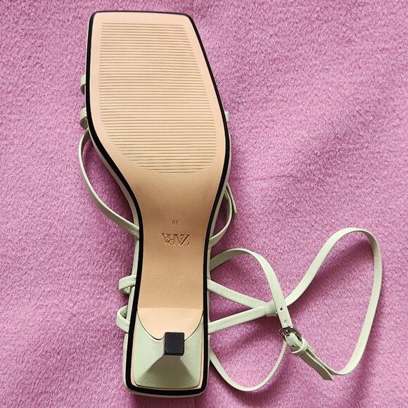 NWT Zara Strappy Heleed Leather Sandals - Picture 7 of 9